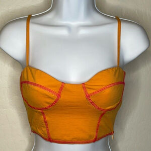 No.061 Princess Polly orange with red stitching crop top - Size 2